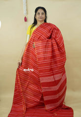 Spicy Red- Khadi Silk Stripes Thread Weaving Pattern